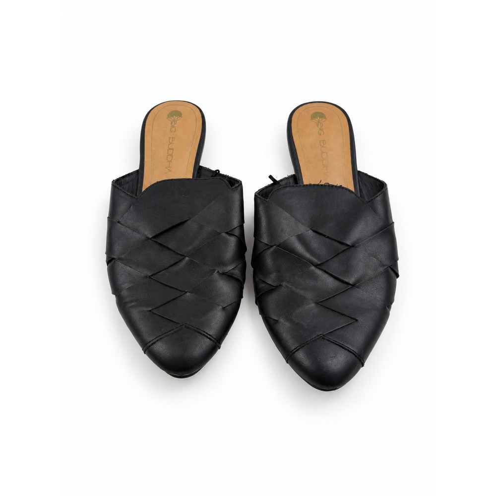 Big Buddha Vintage Y2K Black Woven Slip On Mules Flat Loafers Women's Size 8